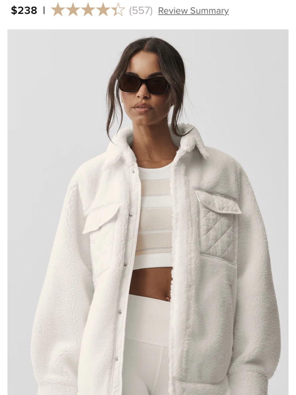 ALO Yoga Ivory Teddy Sherpa Jacket with Quilted Pocket